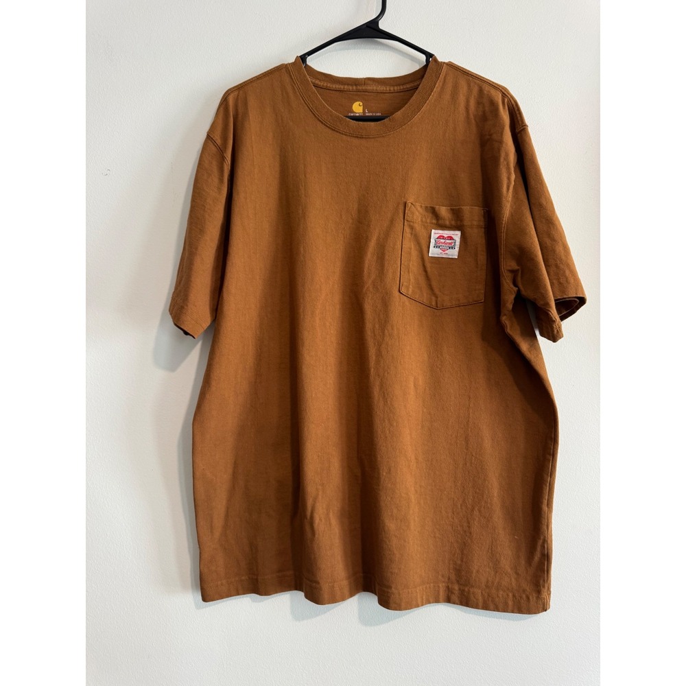 Carhartt WIP Pocket T-Shirt Mens Large Brown Heart Logo Patch Short Sleeve